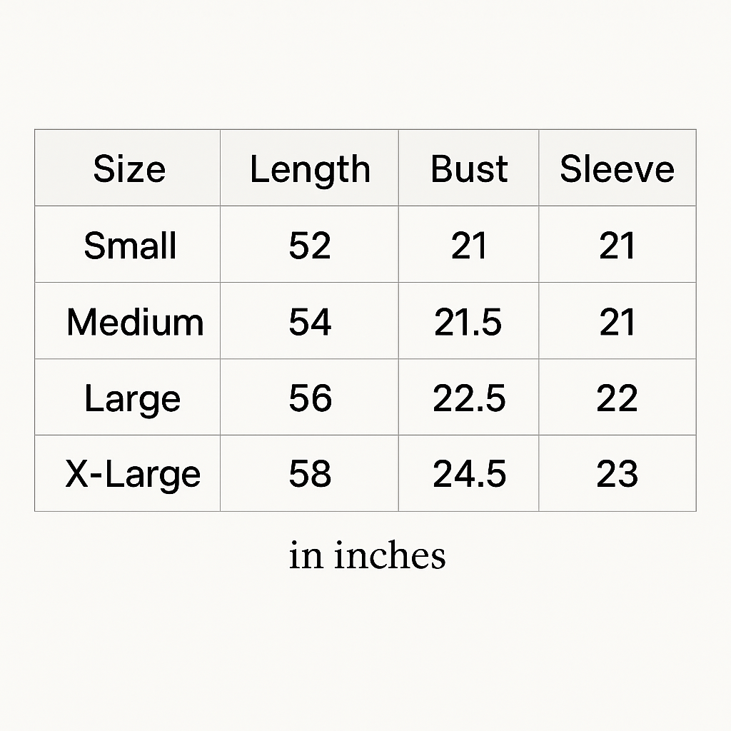 Sizing chart